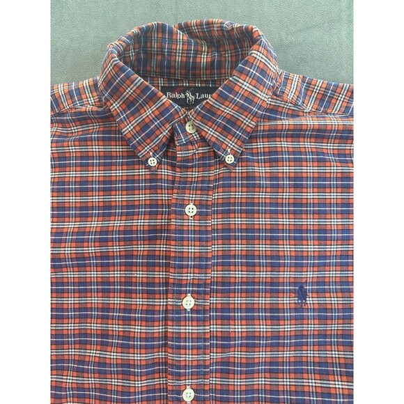 Ralph Lauren Blake Shirt Mens Medium Orange Blue Plaid Button Long Sleeve Button - Picture 3 of 7